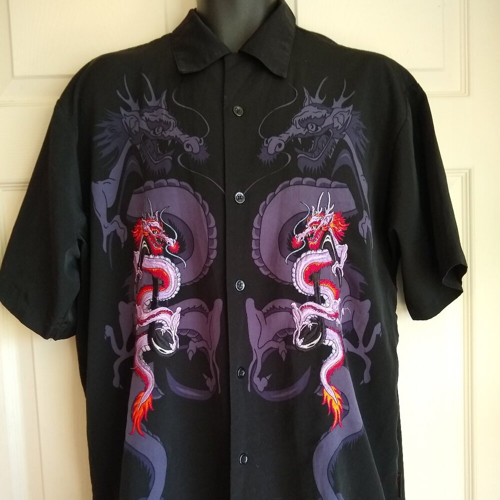 Vintage Nsixy Dragonfly Shirt Embroidered Dragon Size L